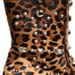 Brown Leopard Embellished Mid Calf Men Boots Shoes