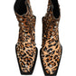 Brown Leopard Embellished Mid Calf Men Boots Shoes