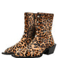 Brown Leopard Embellished Mid Calf Men Boots Shoes