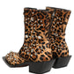 Brown Leopard Embellished Mid Calf Men Boots Shoes