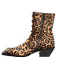 Brown Leopard Embellished Mid Calf Men Boots Shoes