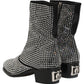 Black Crystal Embellished Ankle Boots Shoes