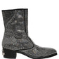 Black Crystal Embellished Ankle Boots Shoes