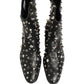 Black Crystal Embellished Short Boots Shoes