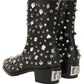 Black Crystal Embellished Short Boots Shoes