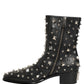 Black Crystal Embellished Short Boots Shoes