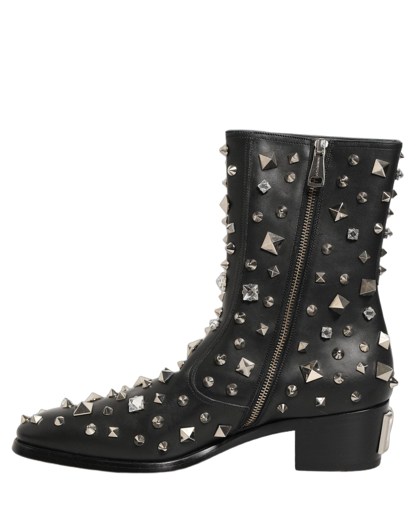 Black Crystal Embellished Short Boots Shoes
