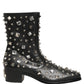 Black Crystal Embellished Short Boots Shoes