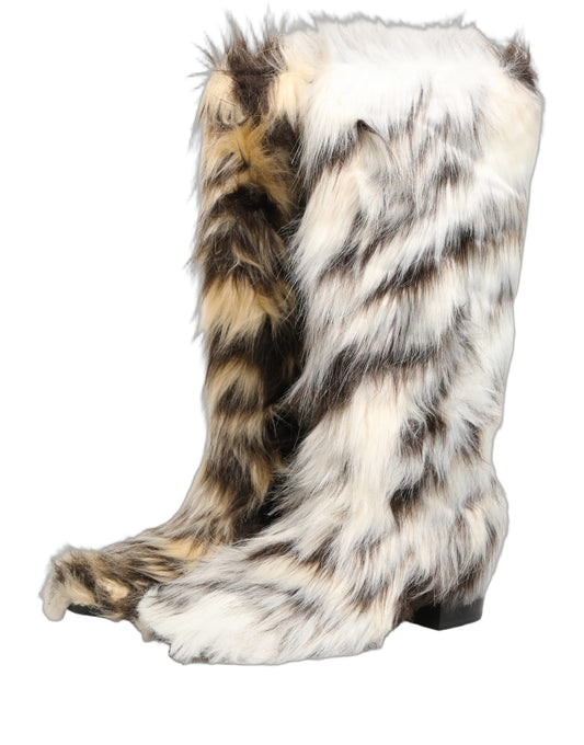 Multicolor Knee High Faux Fur Boots Shoes