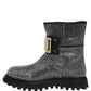 Black Crystal Embellished Short Boots Shoes