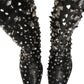 Black Crystal Embellished High Boots Shoes