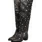 Black Crystal Embellished High Boots Shoes