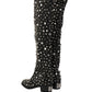 Black Crystal Embellished High Boots Shoes