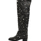 Black Crystal Embellished High Boots Shoes