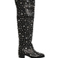 Black Crystal Embellished High Boots Shoes