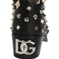 Black Crystal Embellished High Boots Shoes
