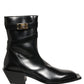 Black Leather DG Plaque Mid Calf Boots Shoes
