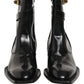 Black Leather DG Plaque Mid Calf Boots Shoes