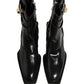 Black Leather DG Plaque Mid Calf Boots Shoes