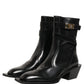 Black Leather DG Plaque Mid Calf Boots Shoes