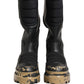 Black Leather Biker Mid Calf Men Boots Shoes