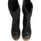 Black Leather Biker Mid Calf Men Boots Shoes