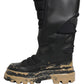 Black Leather Biker Mid Calf Men Boots Shoes