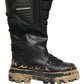 Black Leather Biker Mid Calf Men Boots Shoes