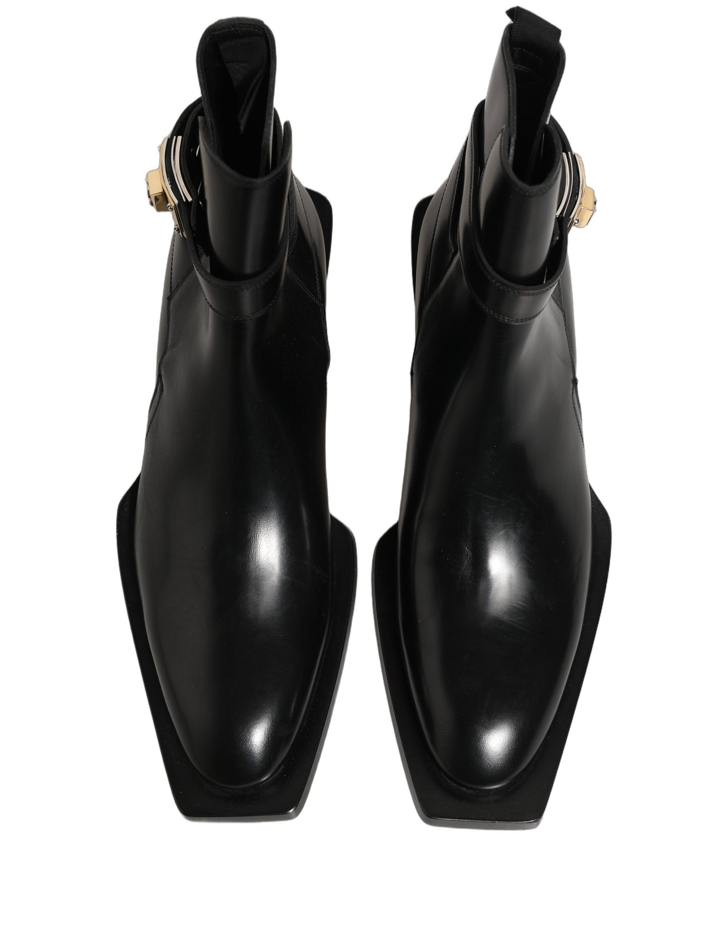 Black Leather DG Plaque Ankle Boots Shoes