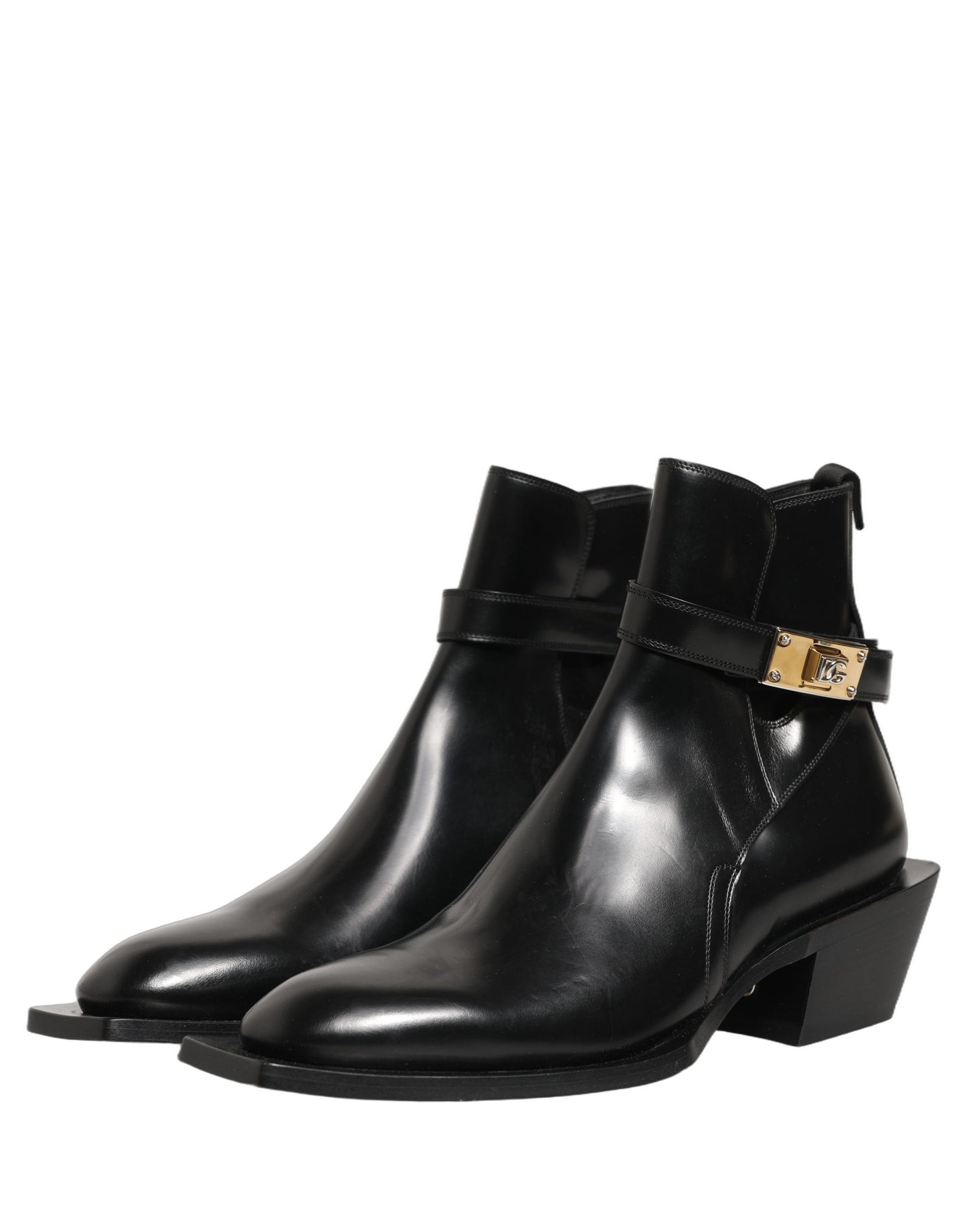 Black Leather DG Plaque Ankle Boots Shoes