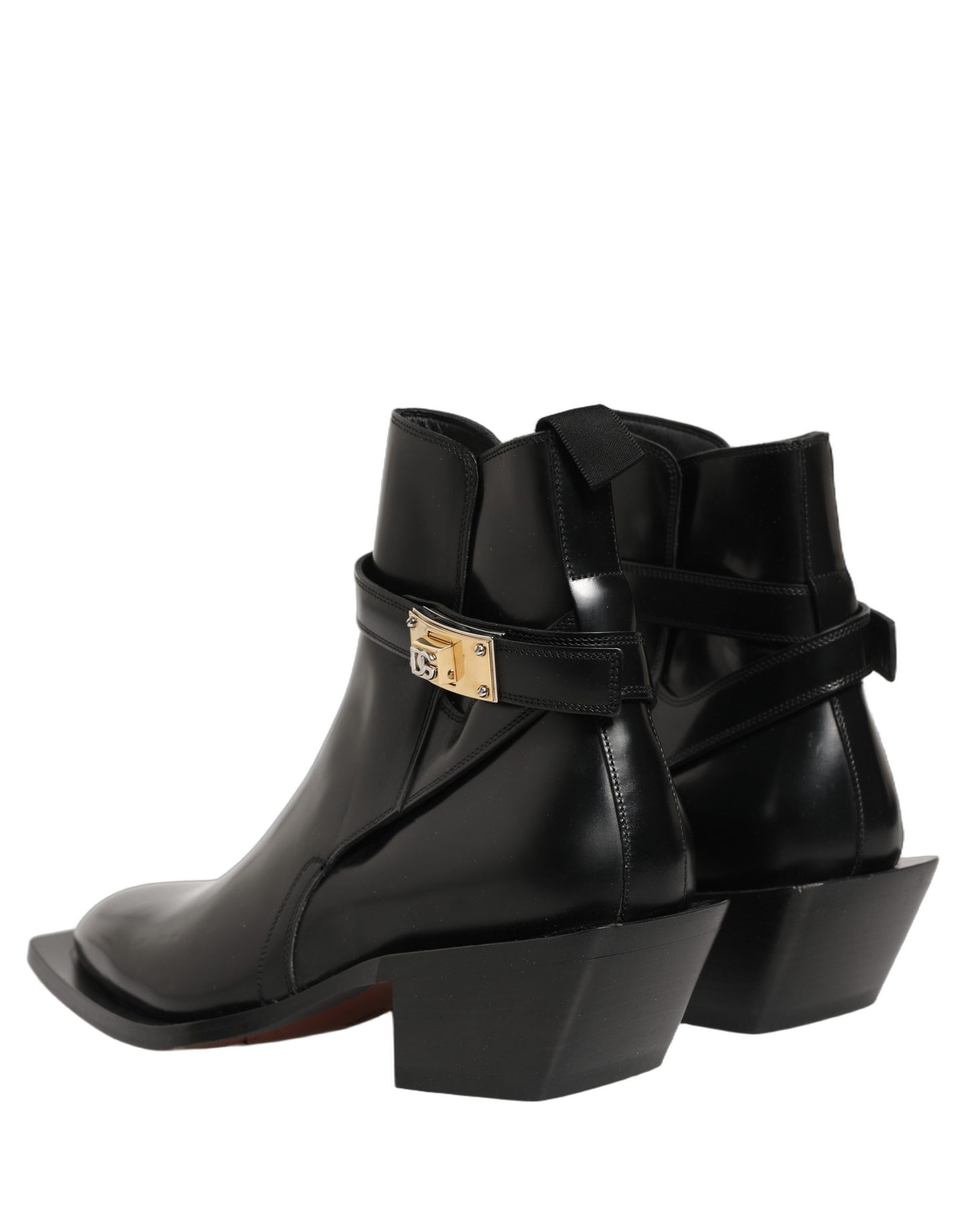 Black Leather DG Plaque Ankle Boots Shoes
