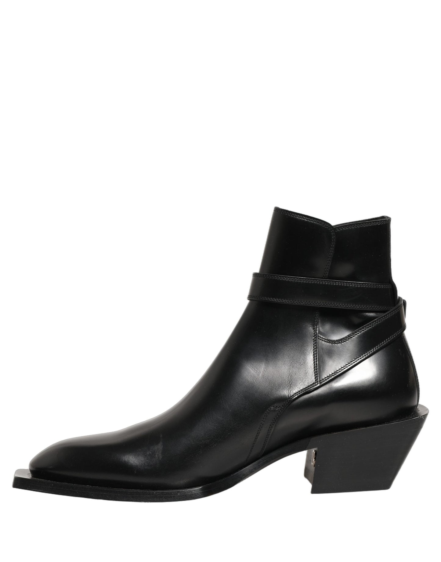 Black Leather DG Plaque Ankle Boots Shoes