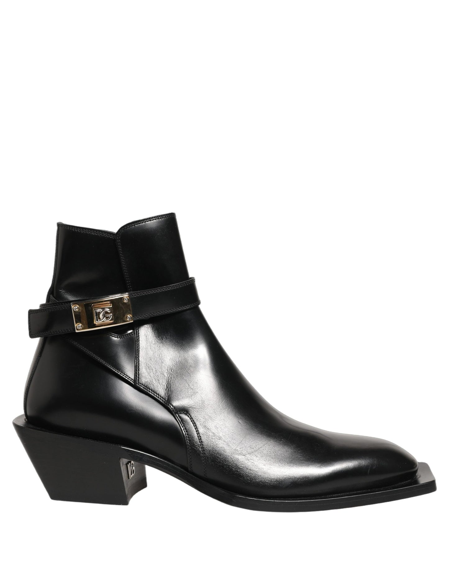 Black Leather DG Plaque Ankle Boots Shoes