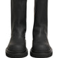 Black Leather Mid Calf Chunky Men Boots Shoes