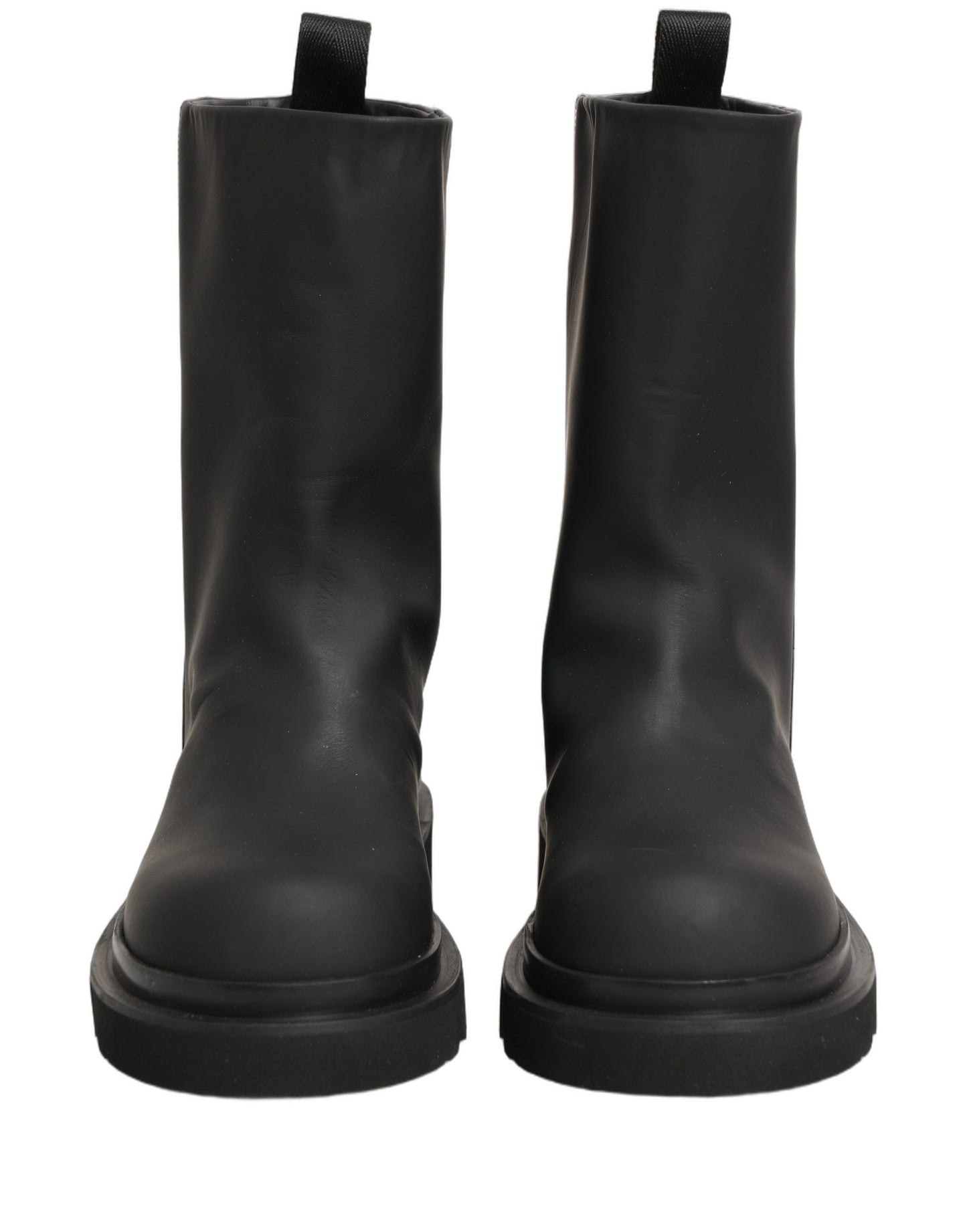 Black Leather Mid Calf Chunky Men Boots Shoes