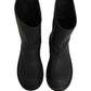 Black Leather Mid Calf Chunky Men Boots Shoes