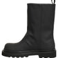 Black Leather Mid Calf Chunky Men Boots Shoes
