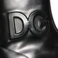 Black Leather Embossed Logo Ankle Boots Shoes