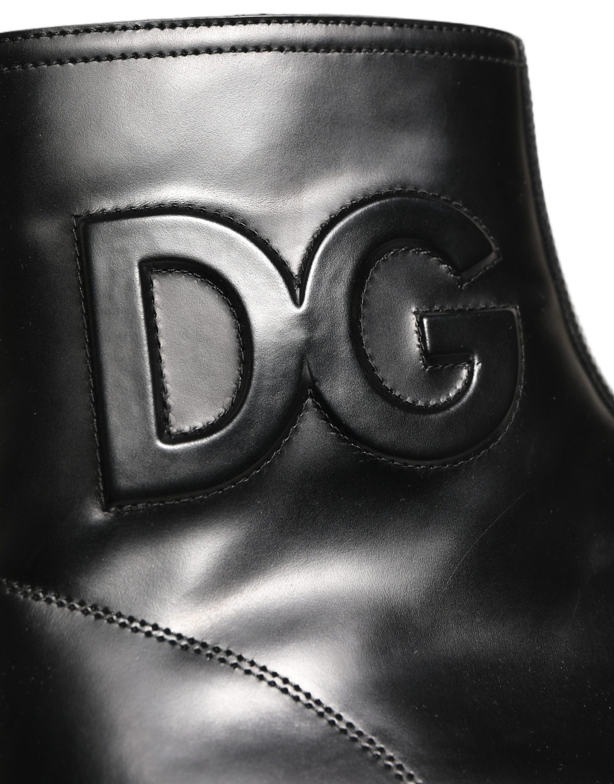 Black Leather Embossed Logo Ankle Boots Shoes