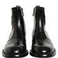 Black Leather Embossed Logo Ankle Boots Shoes