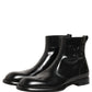 Black Leather Embossed Logo Ankle Boots Shoes