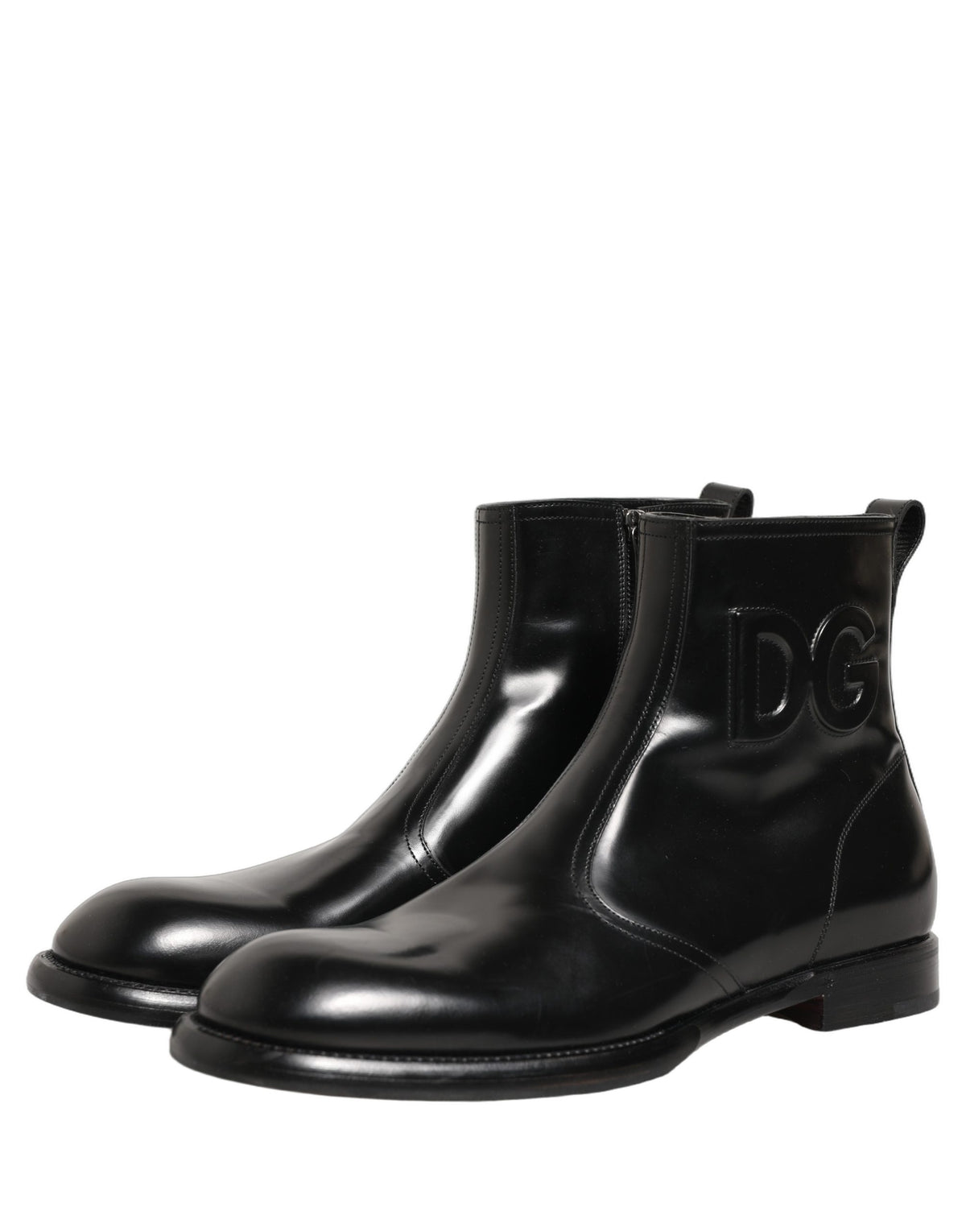Black Leather Embossed Logo Ankle Boots Shoes