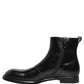 Black Leather Embossed Logo Ankle Boots Shoes