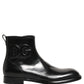 Black Leather Embossed Logo Ankle Boots Shoes