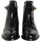 Black Leather Logo Buckle Mid Calf Boots Shoes