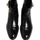 Black Leather Logo Buckle Mid Calf Boots Shoes