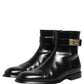 Black Leather Logo Buckle Mid Calf Boots Shoes