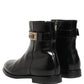 Black Leather Logo Buckle Mid Calf Boots Shoes