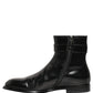 Black Leather Logo Buckle Mid Calf Boots Shoes