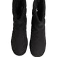Black Quilted Effect Mid Calf Boots Shoes